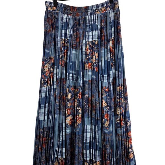Vtg Maxi Broomstick Skirt Blue Patchwork Sz M/L 30" Waist 31" Lngth Stonebridge - Picture 5 of 16